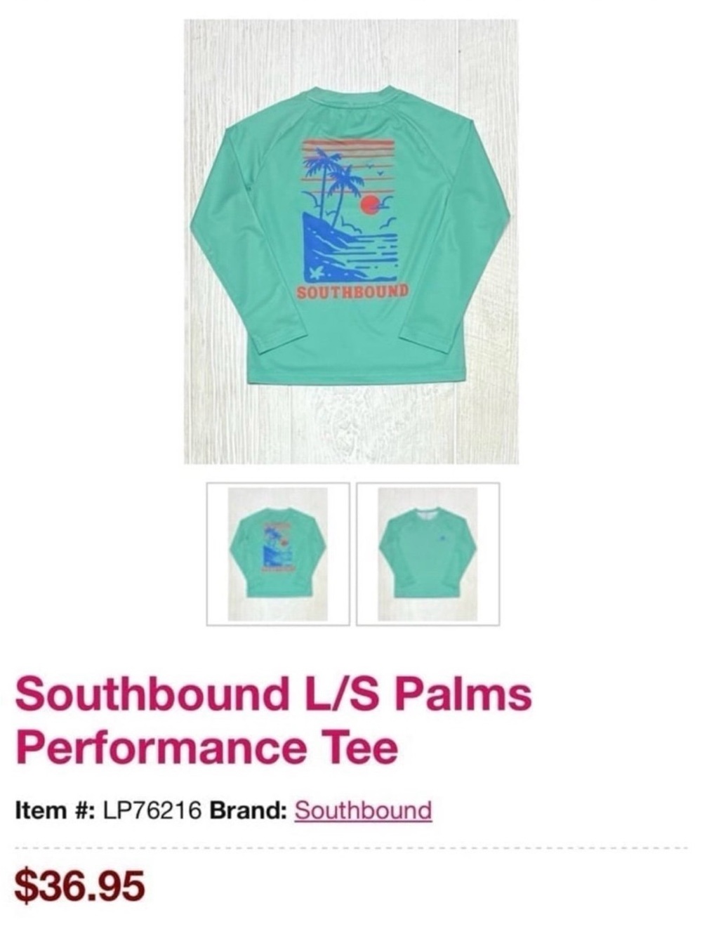 Southbound beachglass palms performance tee rash guard youth small new with tags